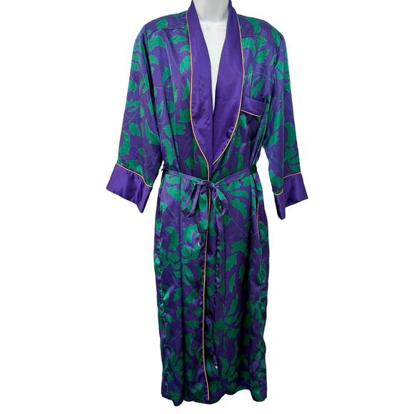 Vintage Victoria's Secret Gold Label Green Purple Satin Wrap Robe size S / M - Picture 1 of 16